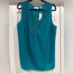 Avenue Teal Sleeveless Top with Crochet Detail